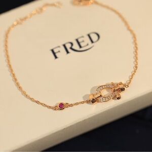FRED Rose Gold Necklace with Diamond Pavé and Ruby Accent